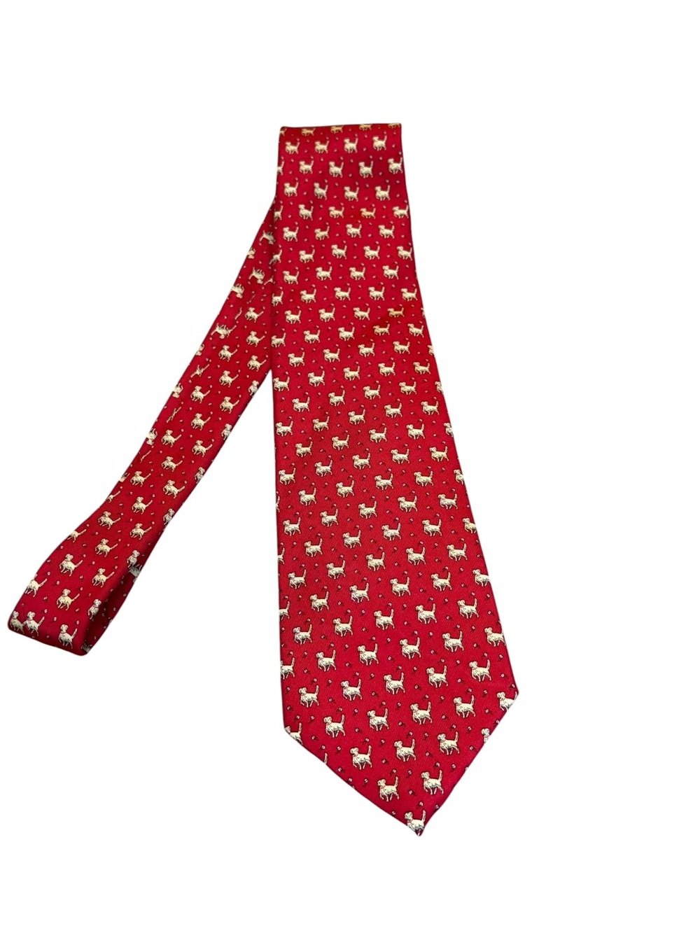Vineyard Vines Silk Dog Print Tie Red Made In USA